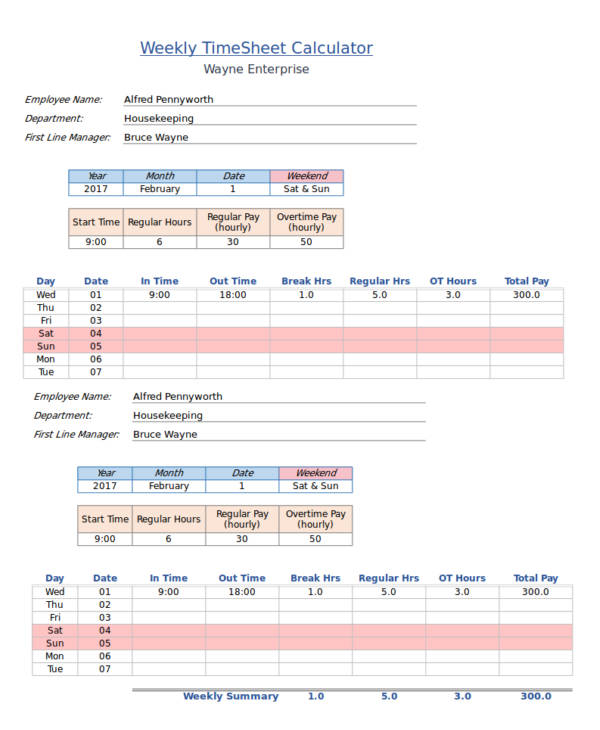 timesheet calculator with overtime hours
