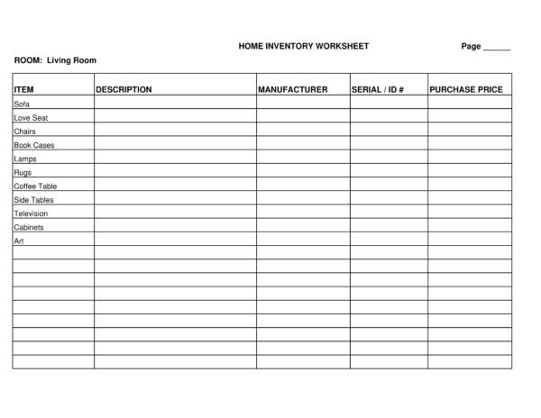 worksheet template for home inventory 01