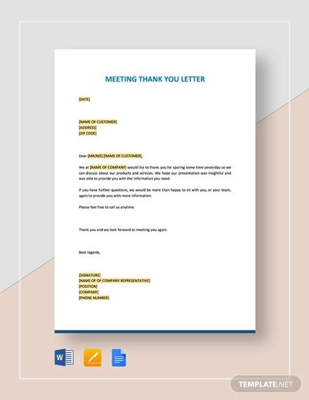 Free 11+ Meeting Thank-You Letter Samples And Templates In Pdf | Ms Word |  Pages | Google Docs