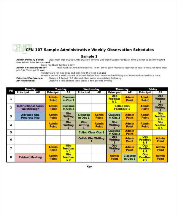 administrator observation schedule