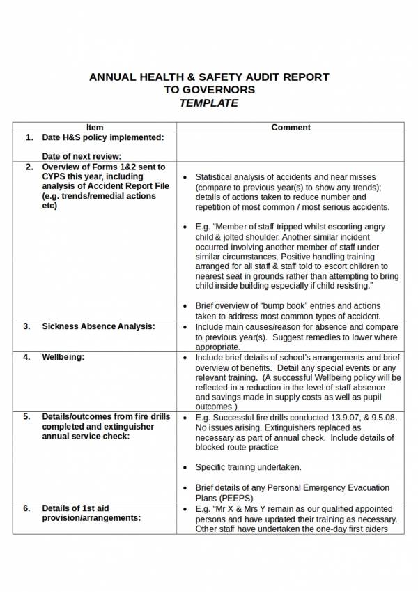 annual health safety audit report template