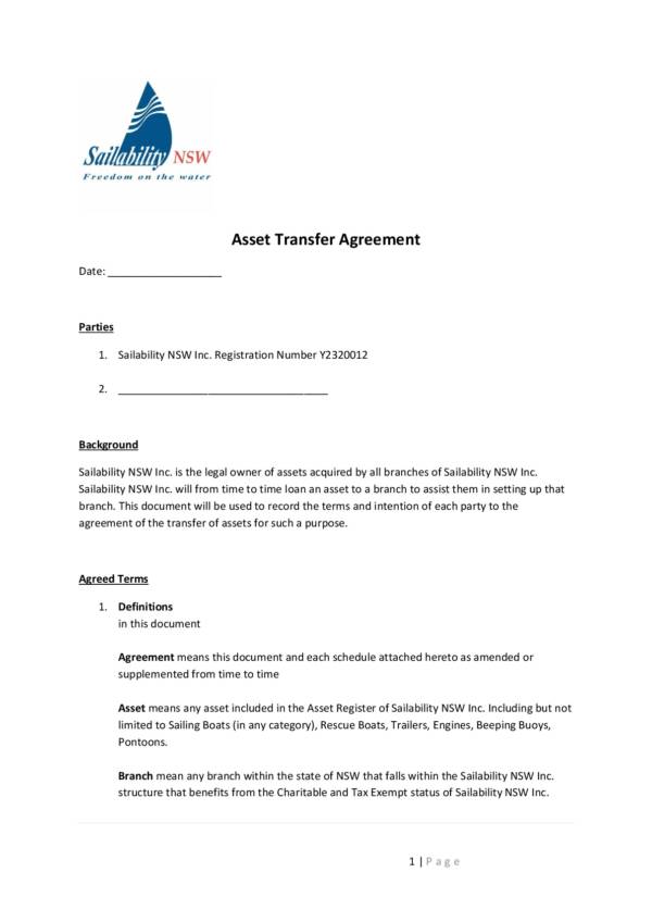 transfer agreement template asset templates