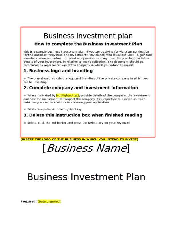 business investment plan template