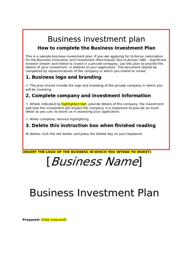 investment business plan example