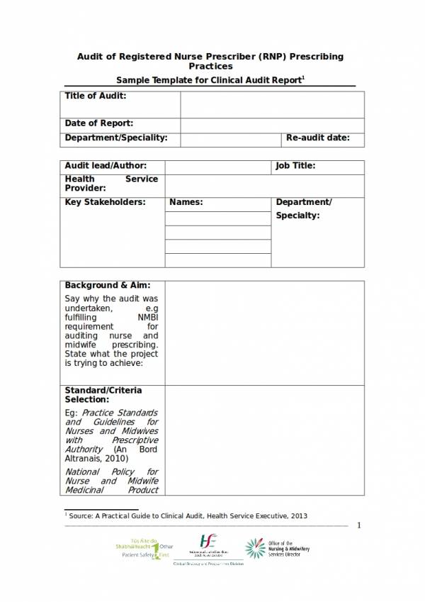 clinical audit report template for registered nurse prescriber