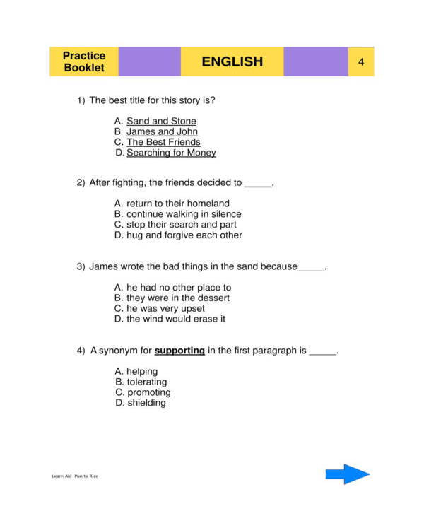 elementary level reading worksheet