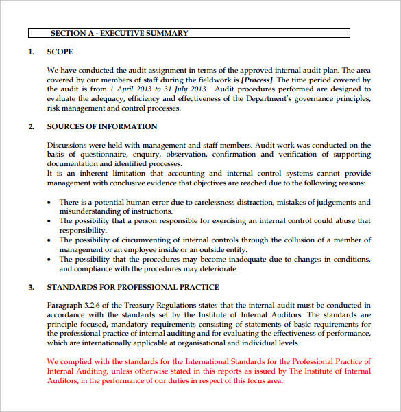 Internal Audit Report Template Word