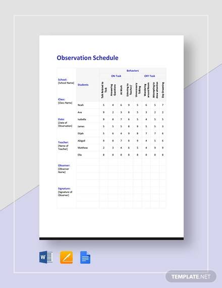 observation schedule template