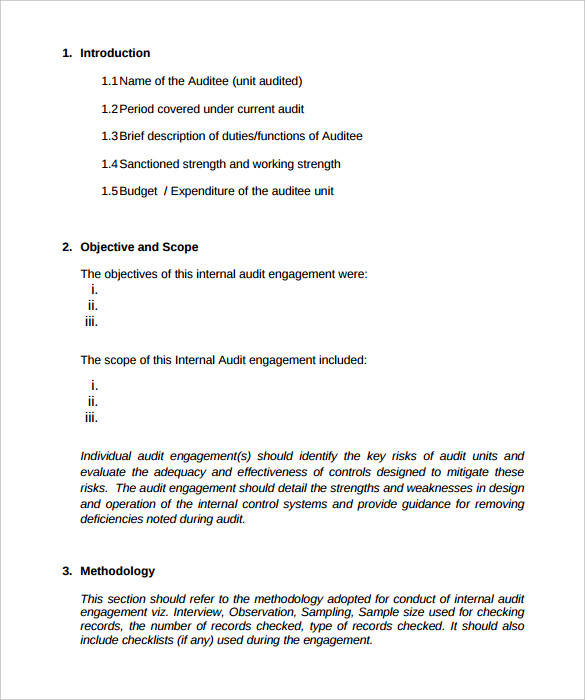 printbale internal audit report sample template