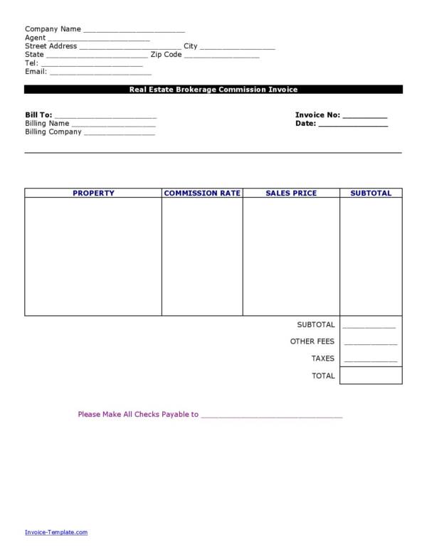 real estate brokerage commission invoice template page 001