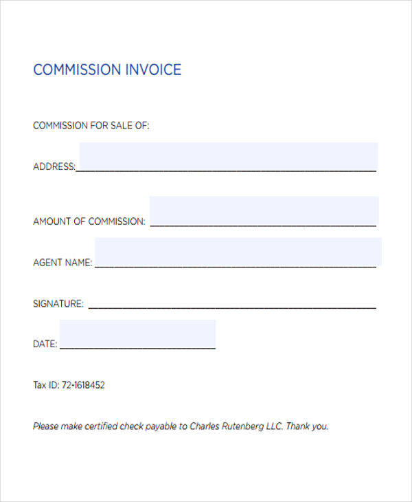 real estate commission invoice template