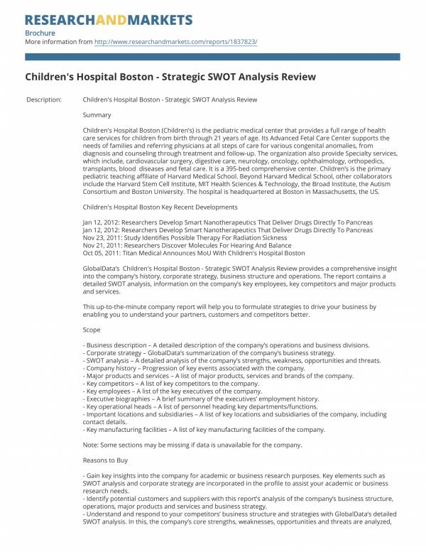 swot analysis for a children’s hospital 1