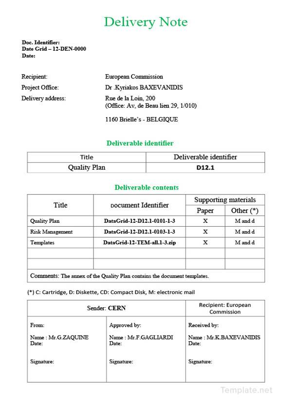 Delivery note template doc image