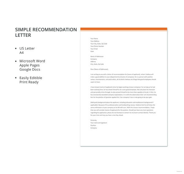 27+ Letter of Recommendation In Word Samples | Sample Templates