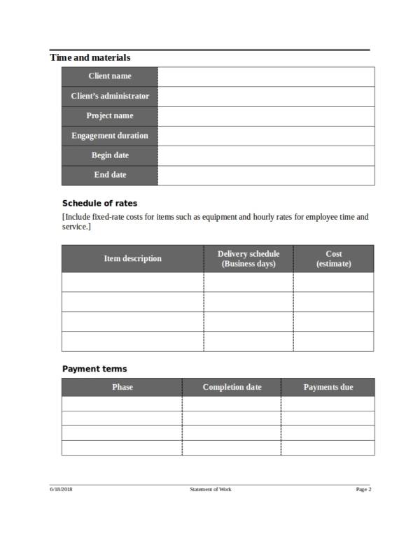 Statement Of Work Template Word