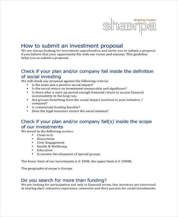 small business investment proposal guidelines