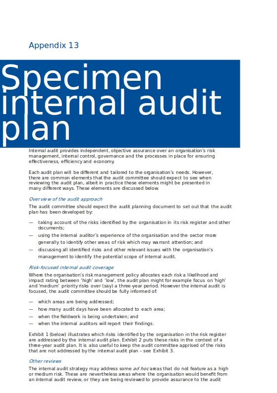specimen internal audit plan template