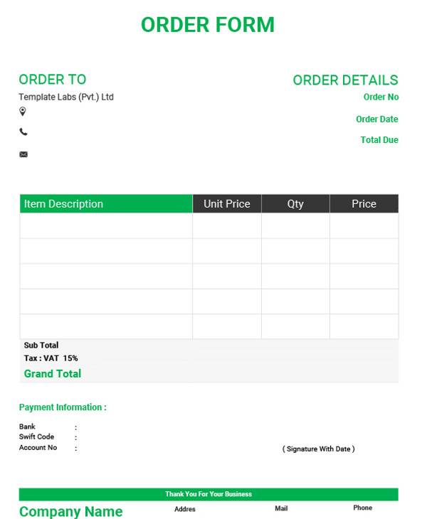 order form template excel