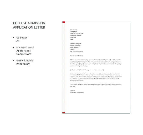 cover letter college admission