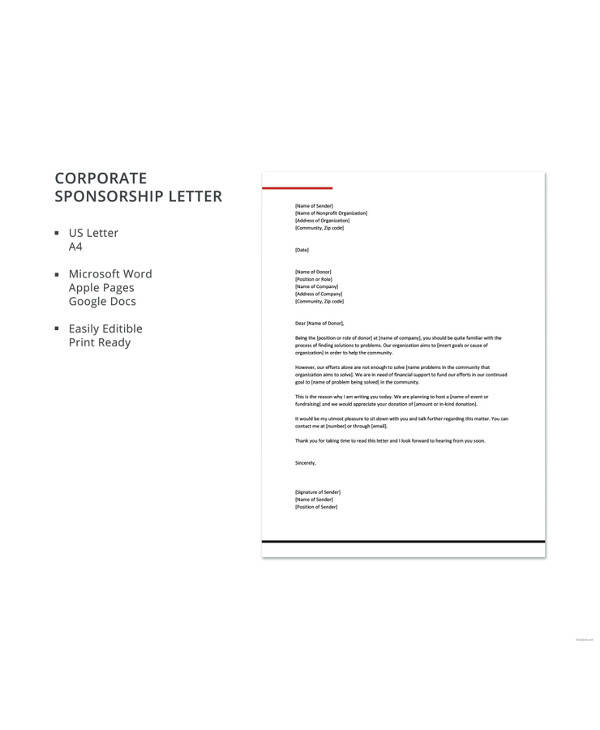 corporate sponsorship letter template