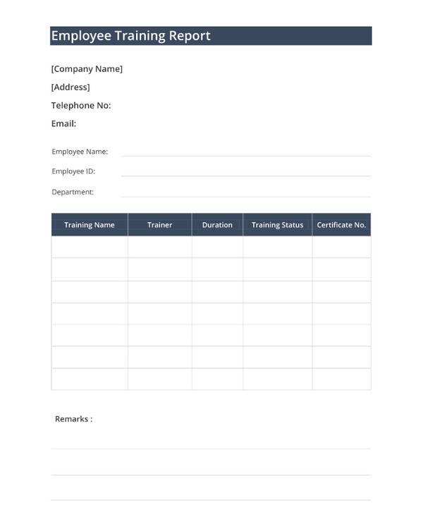 employee training report template