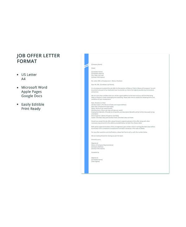 free job offer letter format