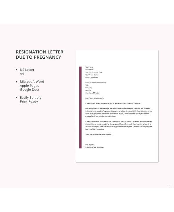 FREE 5+ Sample Pregnancy Resignation Letter Templates in