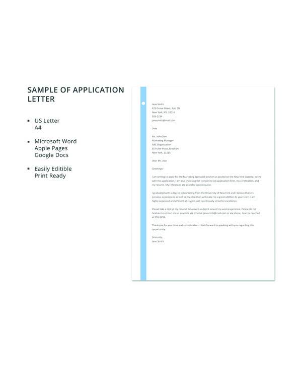 template of application letter