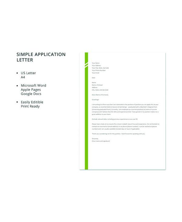 free simple application letter template