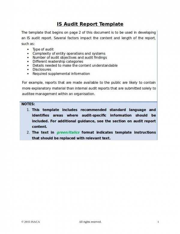 information system audit report template