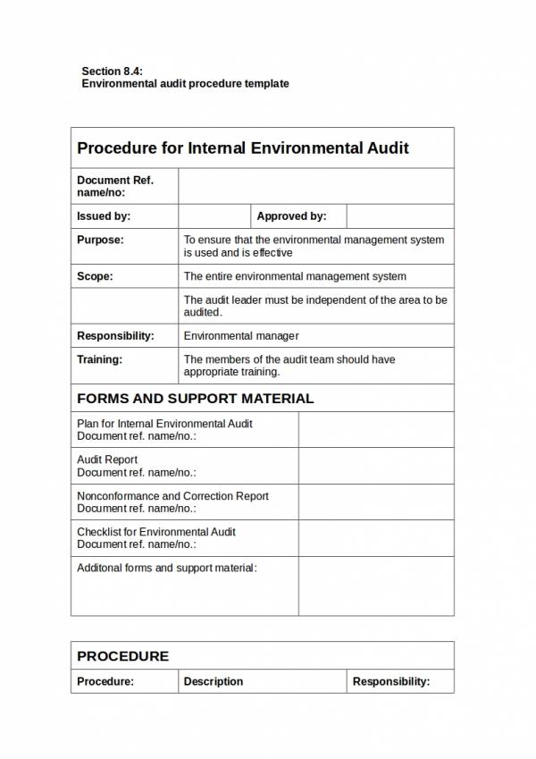 internal environmental audit procedure template
