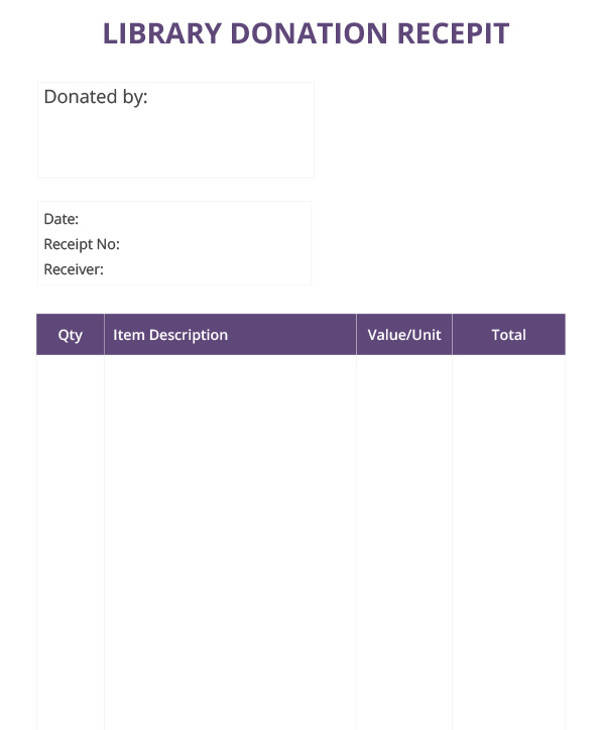 library donation receipt template