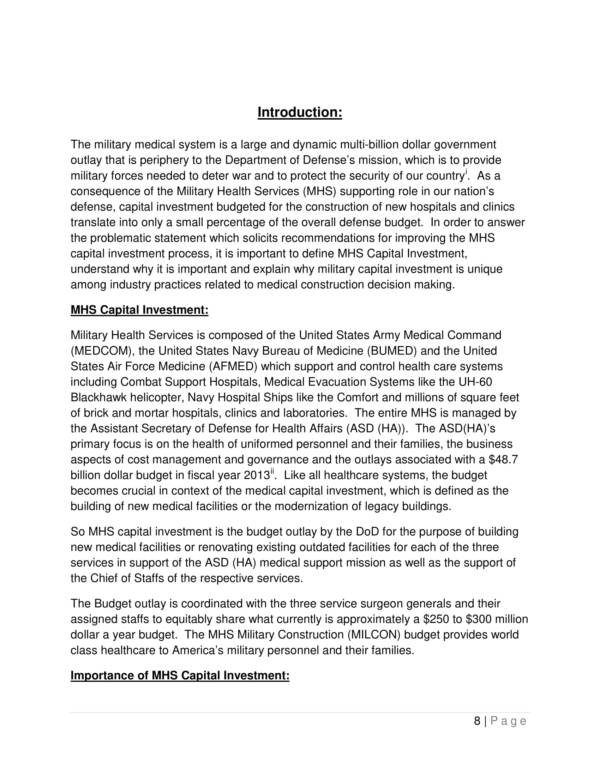 military health facilities capital investment plan 09