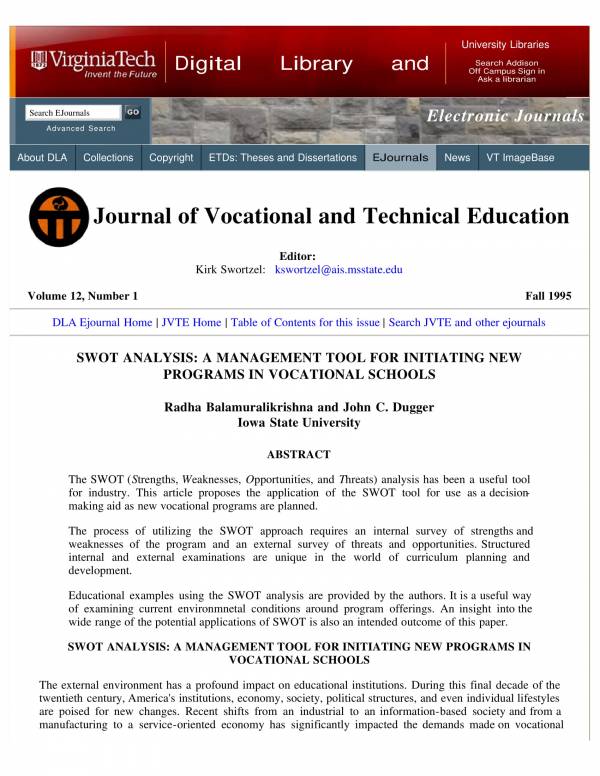 vocational school swot analysis 1
