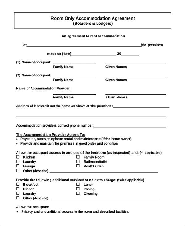 accommodation room rent agreement