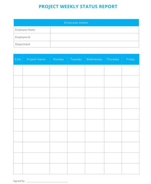 blank weekly project status report template