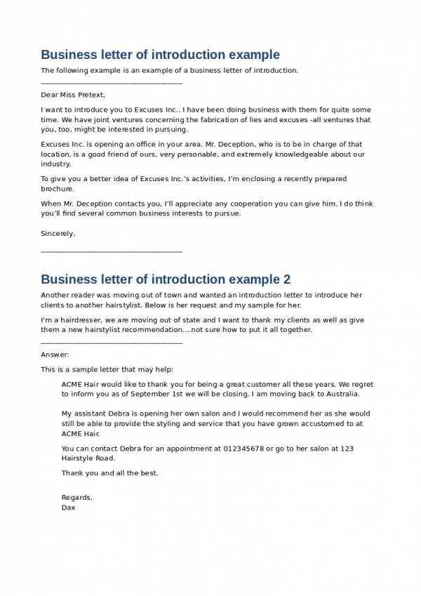 business letter of introduction example
