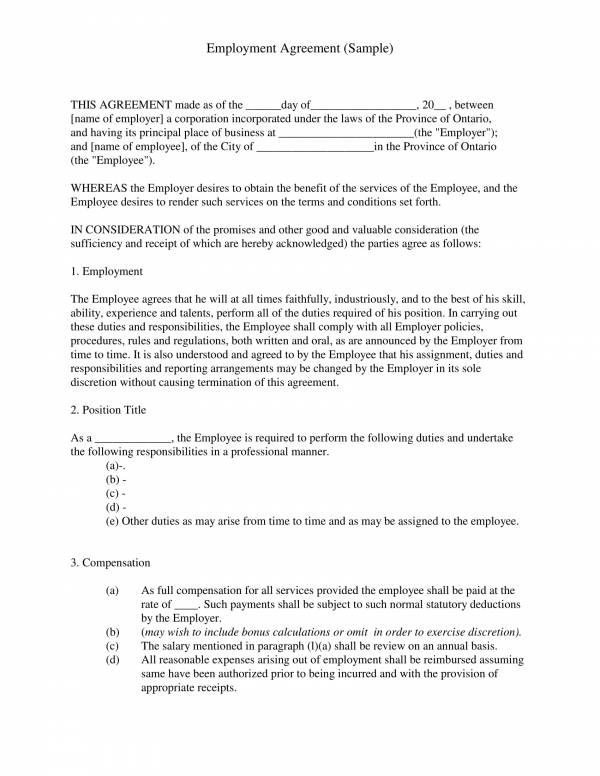 compensation agreement template for employment 1