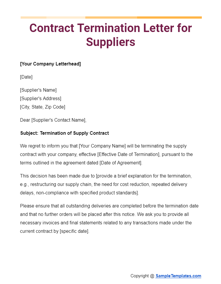 contract termination letter for suppliers