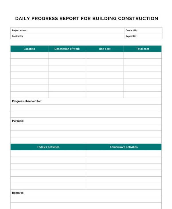 Construction Daily Progress Report Template