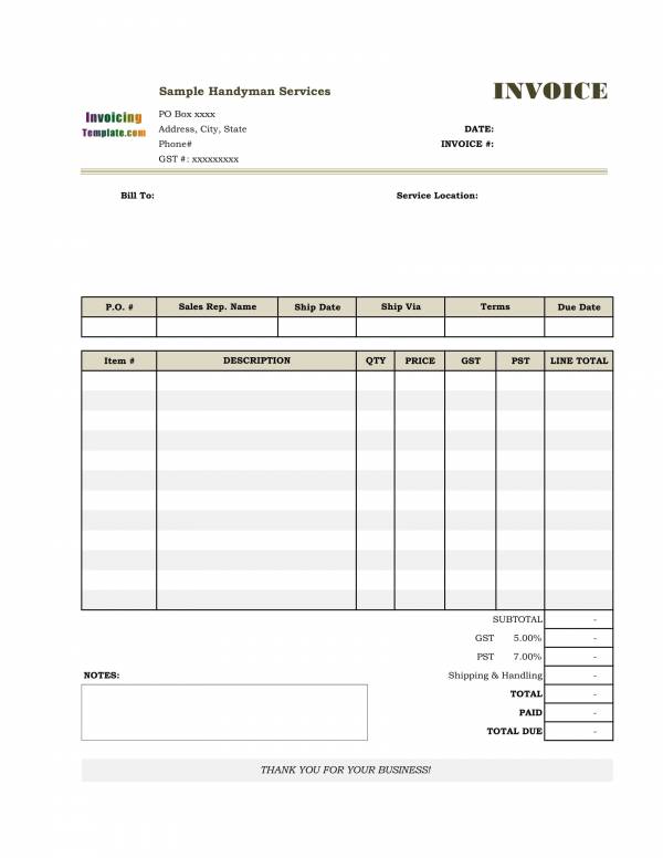 invoice handyman .xls