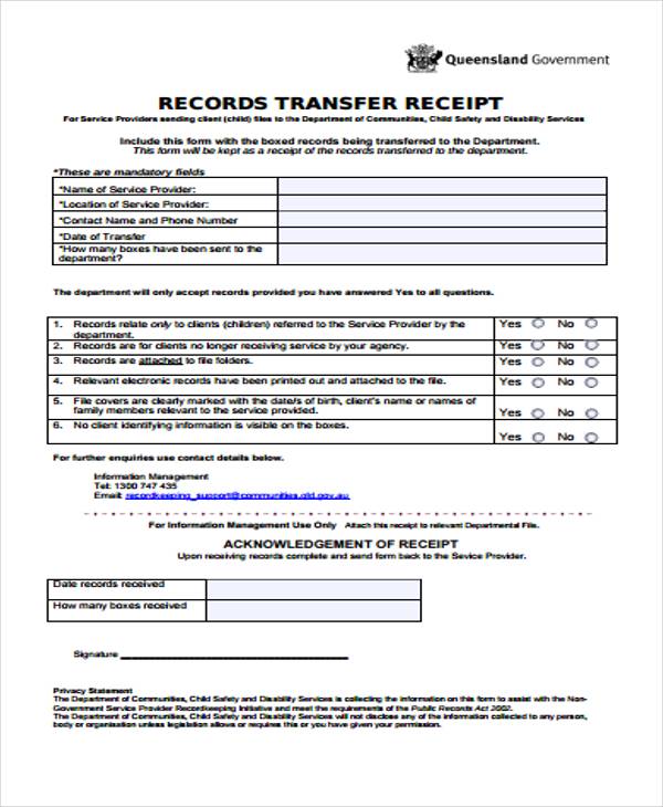 document transfer receipt template