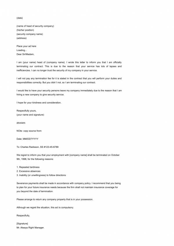 editable security service contract termination letter template 1