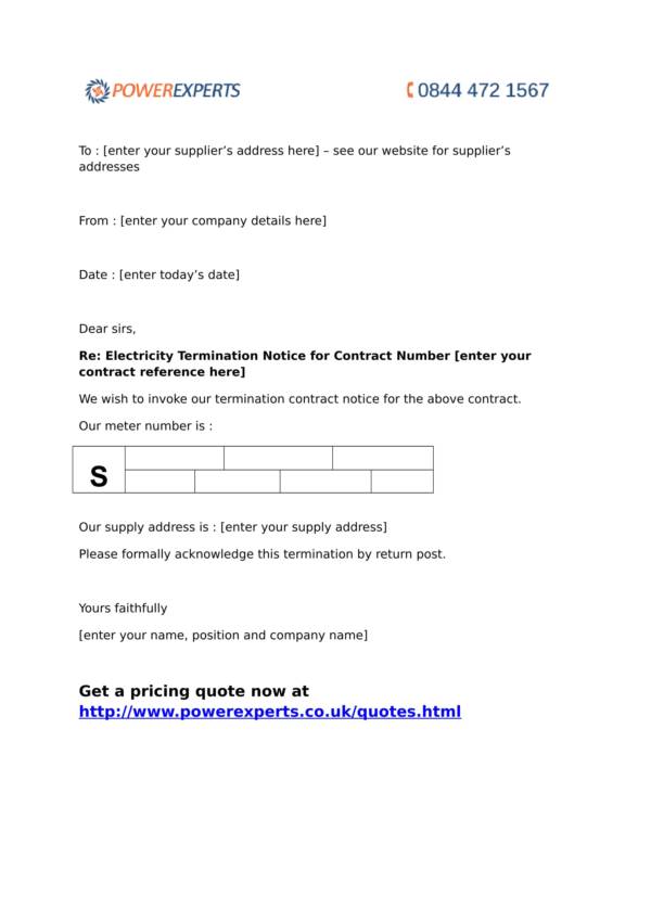 electricity contract termination letter template 1 1
