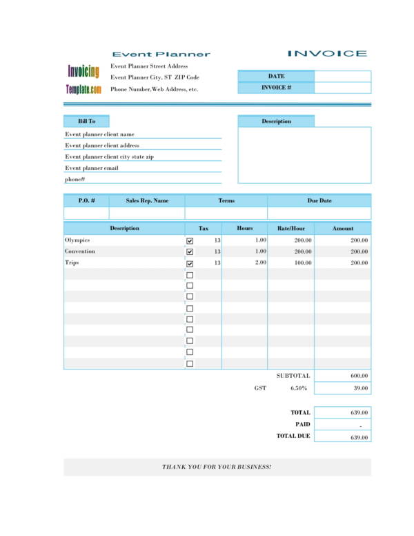 event planning invoice template 2