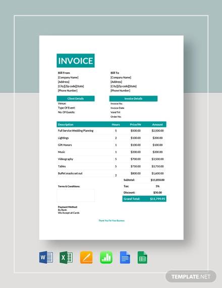 event planning invoice template