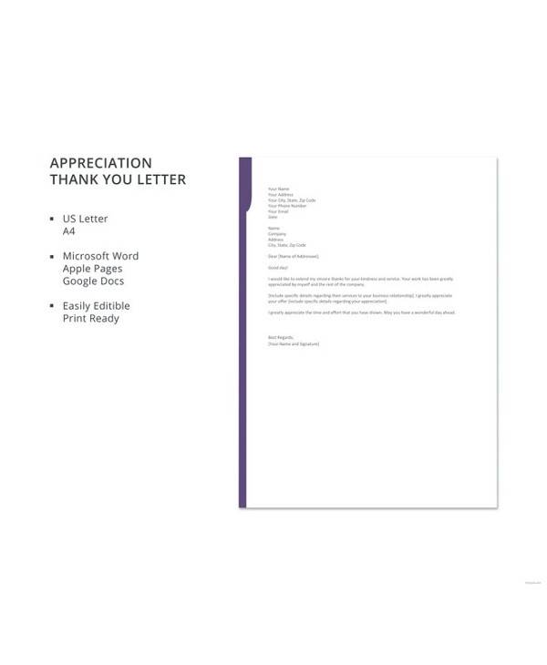 free appreciation thank you letter template