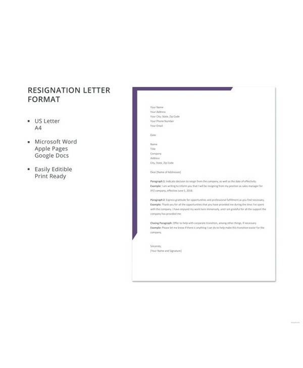 Short And Simple Resignation Letter Sample