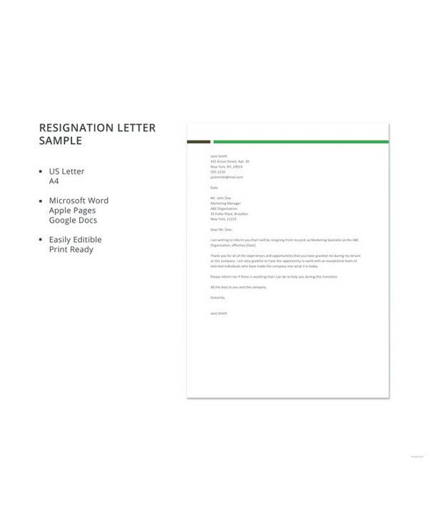 free sample resignation letters 4