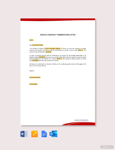 free service contract termination letter template